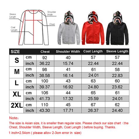 bape hoodie size chart.